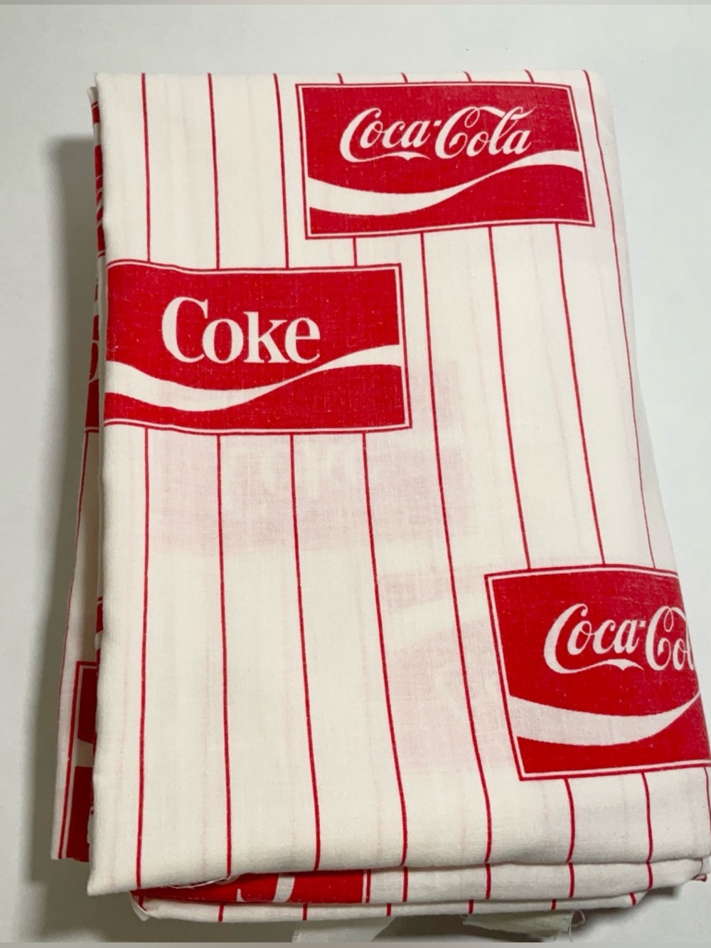 VTG Coca Cola TWIN Size Flat Sheet Coke Logo Red White Bedding 90.5” X 66.5”